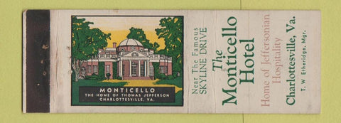 Matchbook Cover - Monticello Hotel Charlottesville VA WEAR