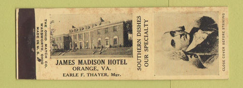 Matchbook Cover - James Madison Hotel Orange VA WORN