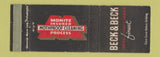 Matchbook Cover - Beck and Beck Cleaning PA