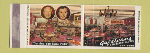 Matchbook Cover - Gallivans St Paul MN restaurant