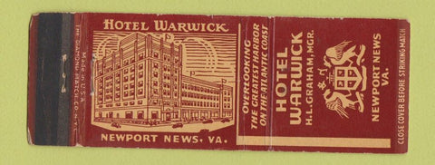 Matchbook Cover - Hotel Warwick Newport News VA WEAR