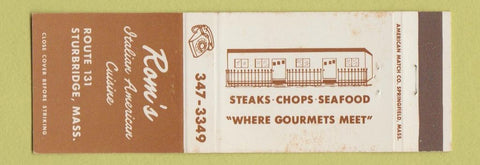 Matchbook Cover - Rom's Italian Restaurant Sturbridge MA WEAR