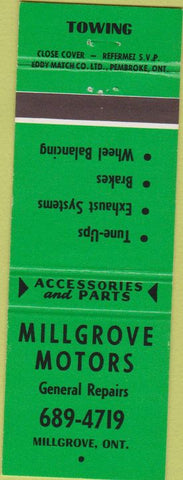 Matchbook Cover - Millgrove Motors Millgrove ON