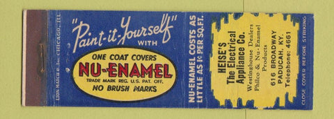 Matchbook Cover - Nu Enamel Paints Heise's Appliances Philco Paducah KY