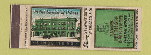Matchbook Cover - Adams Feldhoff Whitesel Funeral Homes Chicago IL