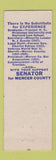 Matchbook Cover - Sido Ridolfi for State Senator Mercer County NJ