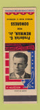 Matchbook Cover - Frederick Newman Jr Congress Election WORN SAMPLE