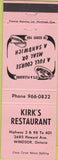 Matchbook Cover - Kirk's Restaurant Windsor ON