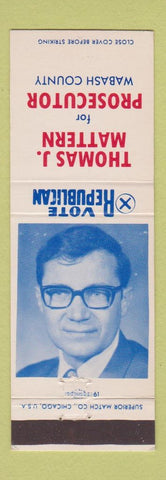 Matchbook Cover - Thomas J Mattern Prosecuting Attorney Wabash County IN Indiana