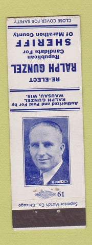 Matchbook Cover - Ralph Gunzel for Sheriff Marathon County WI election