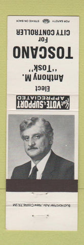 Matchbook Cover - Anthony Tosk Toscano City Controller Election New Castle PA