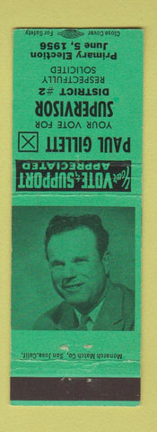 Matchbook Cover - Paul Gillett Supervisor Election CA?
