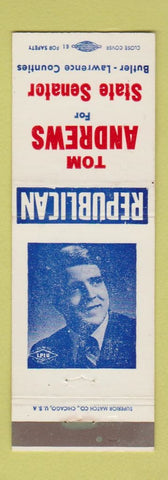 Matchbook Cover - Tom Andrews State Senator Butler Lawrence County PA?