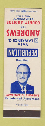 Matchbook Cover - Lawrence Andrews County Auditor Kane County IL? 1964