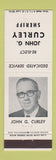 Matchbook Cover - John G Curley Sheriff Election Hamden County MA