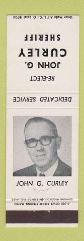 Matchbook Cover - John G Curley Sheriff Election Hamden County MA