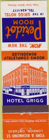 Matchbook Cover - Peridot Room Hotel Grigg London ON