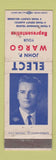 Matchbook Cover - John P Wargo Rep Election OH Ohio WEAR