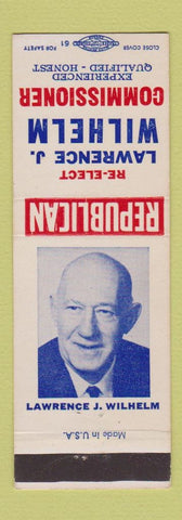 Matchbook Cover - Lawrence J Wilhelm Commissioner Election Greenville PA
