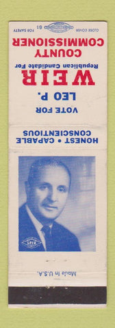 Matchbook Cover - Leo P Weir County Commissioner Erie County PA
