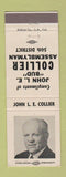 Matchbook Cover - John LE Bud Collier Assemblyman Election CA?
