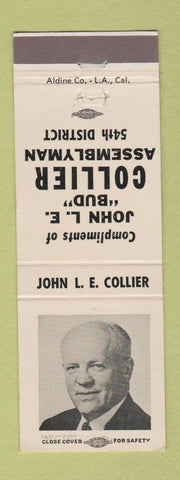 Matchbook Cover - John LE Bud Collier Assemblyman Election CA?