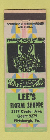 Matchbook Cover - Lee's Floral Shop Pittsburgh PA flowers