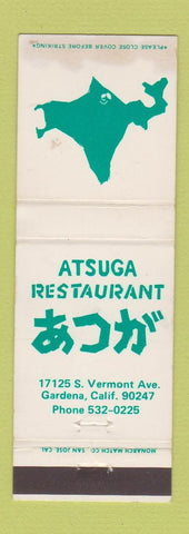 Matchbook Cover - Atsuga Restaurant Gardena CA WORN
