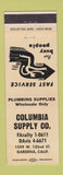 Matchbook Cover - Columia Supply Gardena CA plumbing