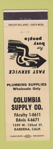 Matchbook Cover - Columia Supply Gardena CA plumbing
