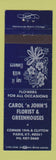 Matchbook Cover - Carol n John's Flowers Paris KY
