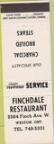 Matchbook Cover - Finchdale Restaurant Weston ON