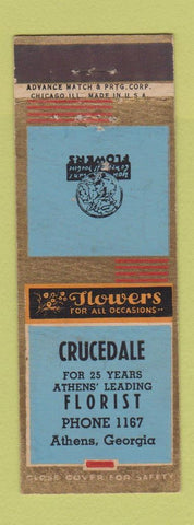 Matchbook Cover - Crucedale Florist Flowers Athens GA low phone # ADVANCE