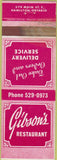 Matchbook Cover - Gibson's Restaurant Hamilton ON