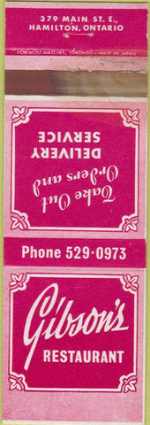 Matchbook Cover - Gibson's Restaurant Hamilton ON