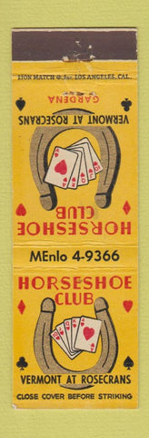 Matchbook Cover - Horseshoe Club cards poker Gardena CA