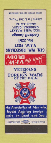 Matchbook Cover - VFW General Rosecrans Post Gardena CA
