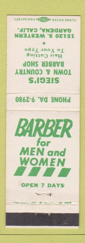 Matchbook Cover - Siegi's Town and Country Barber Shop Gardena CA
