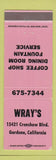 Matchbook Cover - Wray's Fountain Coffee Shop Gardena CA