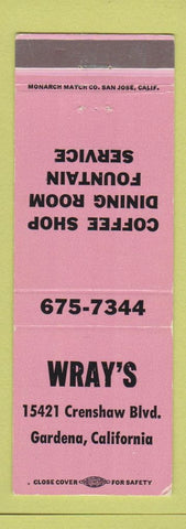 Matchbook Cover - Wray's Fountain Coffee Shop Gardena CA