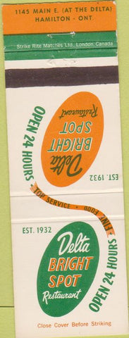 Matchbook Cover - Delta Bright Spot Resturant Hamilton ON