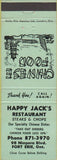 Matchbook Cover - Happy Jack's Restaurant Fort Erie ON Chinese Food