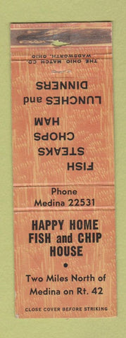 Matchbook Cover - Happy Home Fish and Chip House Medina OH POOR STRIKER