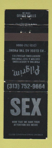 Matchbook Cover - Pilgrim Printing Romeo MI Sex