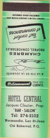 Matchbook Cover - Hotel Central Cte Roberval PQ