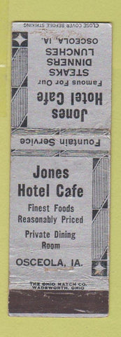 Matchbook Cover - Jones Hotel Cafe Osceola IA WORN