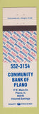 Matchbook Cover - Community Bank of Plano IL