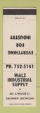 Matchbook Cover - Walz Industrial Supply Saginaw MI