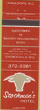 Matchbook Cover - Stockmen's Hotel Kamloops BC