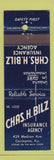 Matchbook Cover - Chas Bilz Insurance Covington KY
